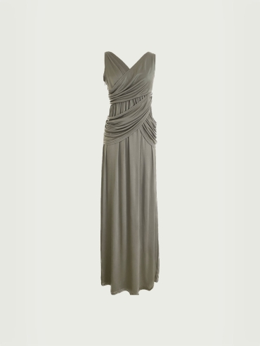 Green Panelled Pleated Knit Dress