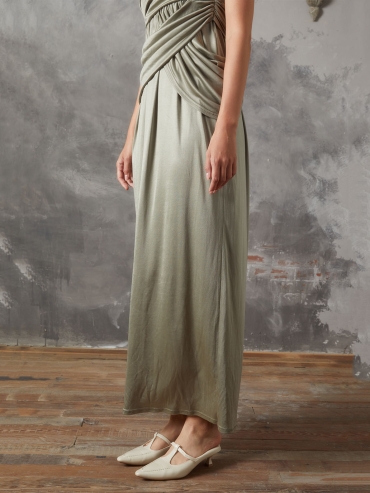 Green Panelled Pleated Knit Dress