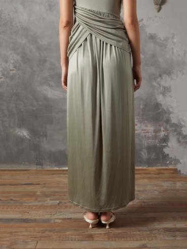 Green Panelled Pleated Knit Dress