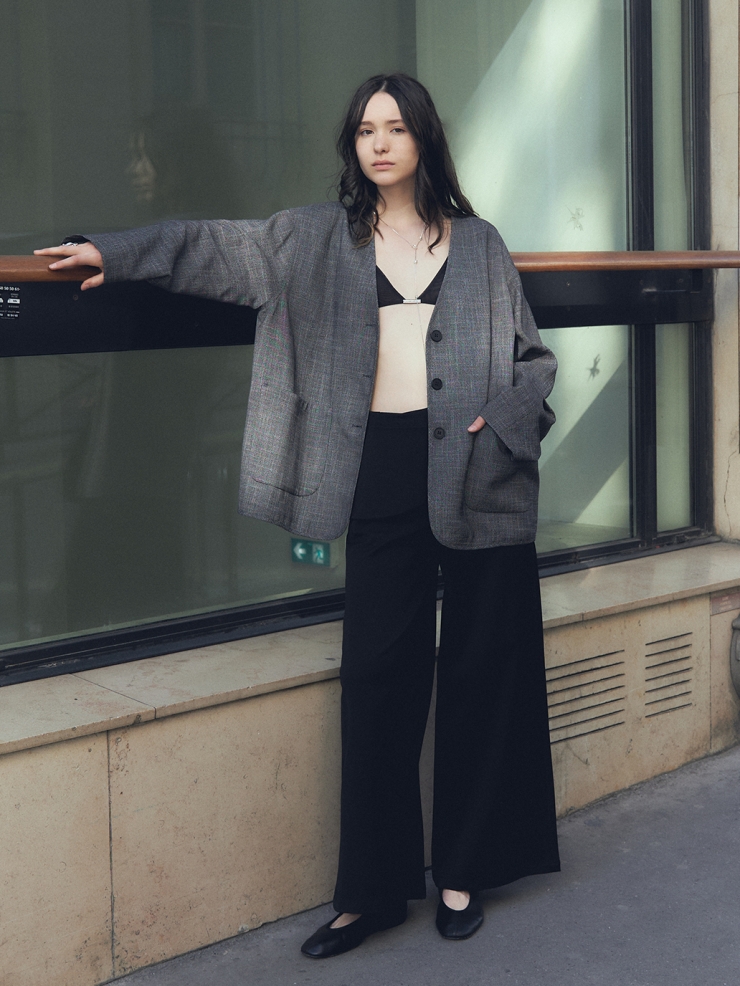 Grey Oversize V-neck Blazer