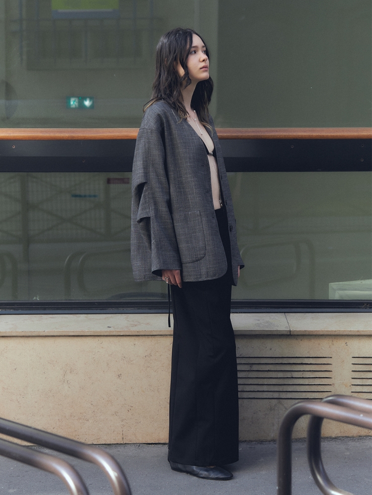 Grey Oversize V-neck Blazer