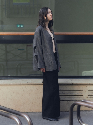 Grey Oversize V-neck Blazer