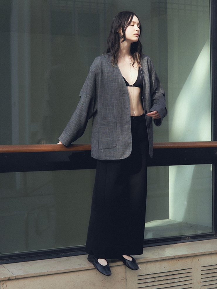 Grey Oversize V-neck Blazer