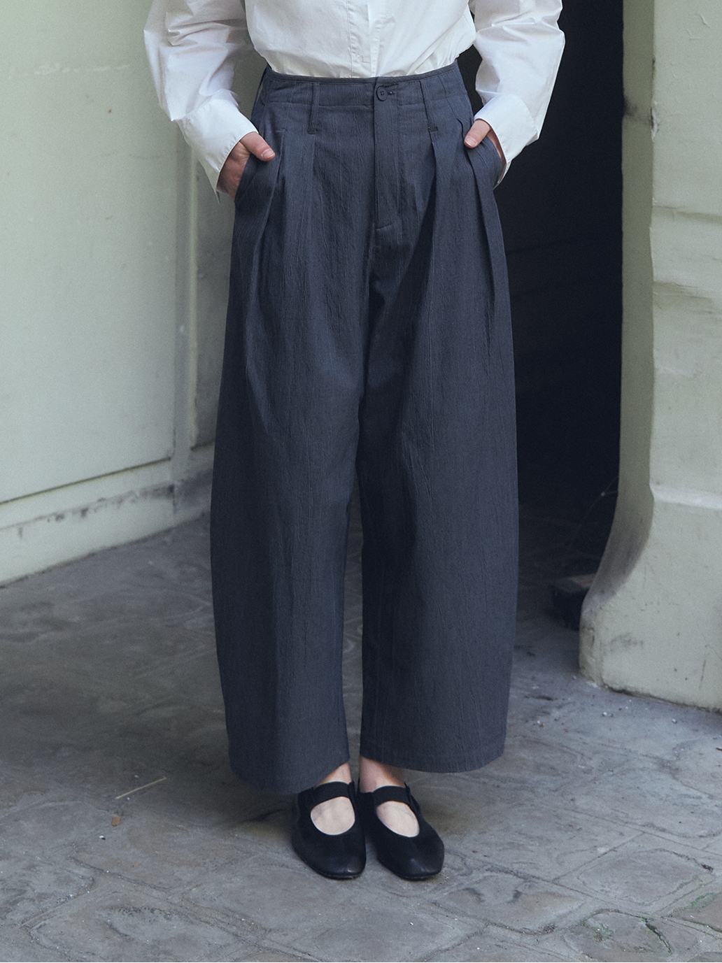 Blue-Tinted Grey Denim Look Casual Pants