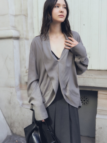 Taupe Draped Coller Shirt