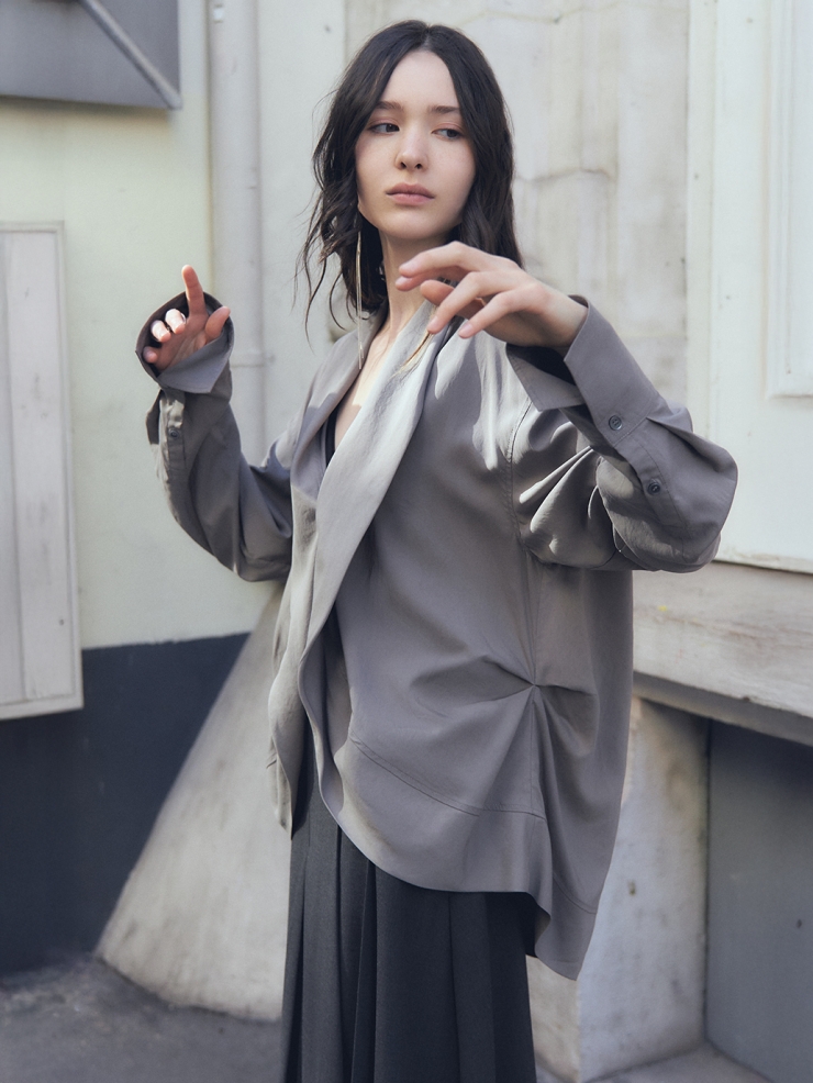 Taupe Draped Coller Shirt