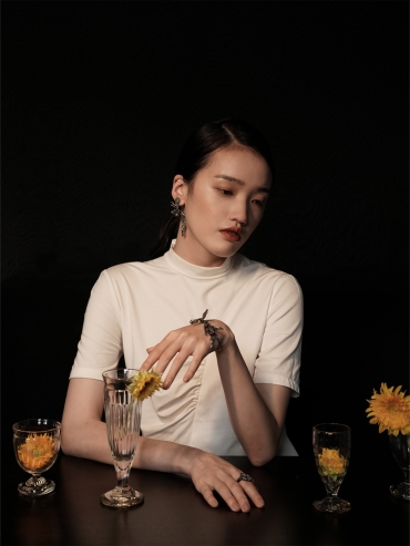 Black Wind Eroded Sunflower Earrings