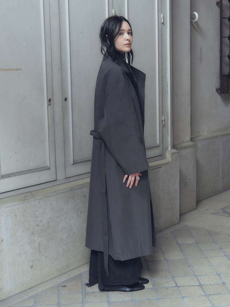 Dark Grey Stand Collar Trench Coat