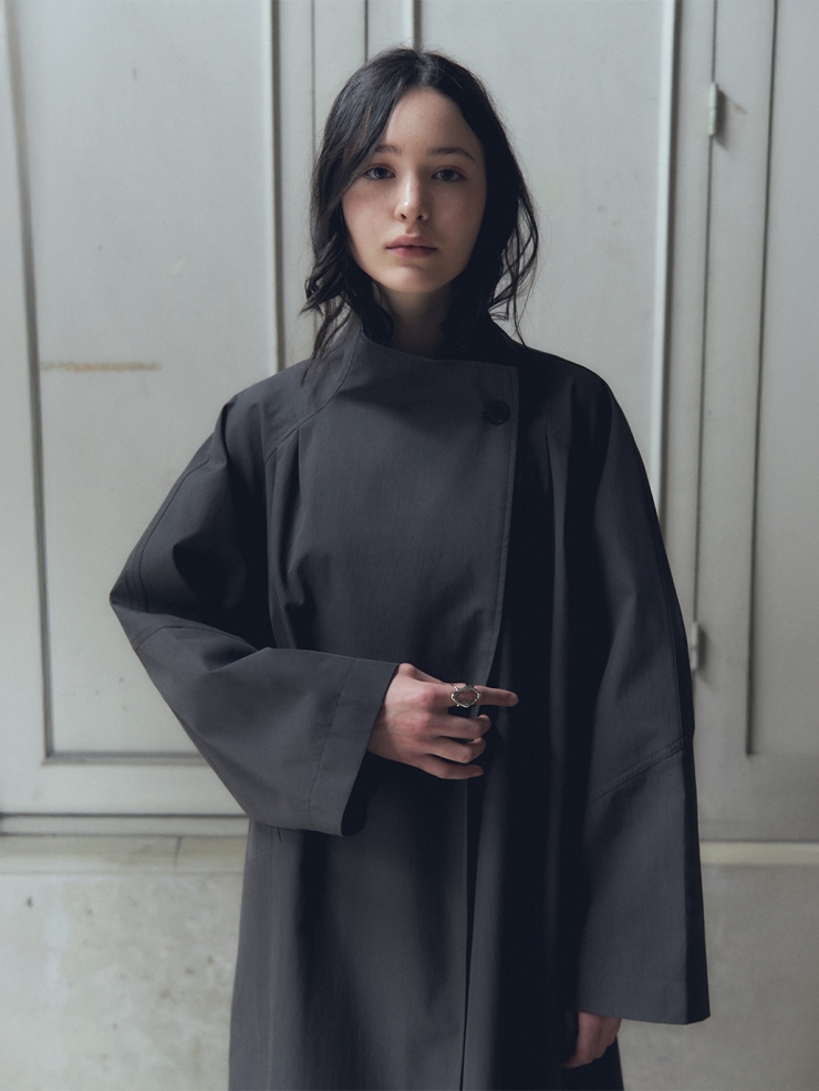 Dark Grey Stand Collar Trench Coat