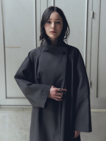 Dark Grey Stand Collar Trench Coat