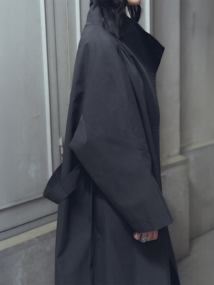 Dark Grey Stand Collar Trench Coat