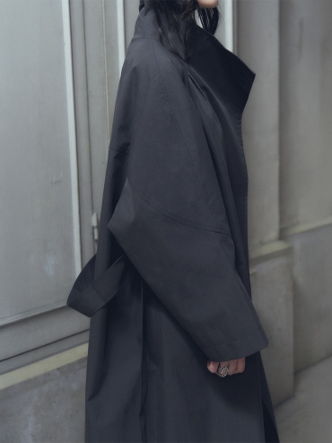 Dark Grey Stand Collar Trench Coat