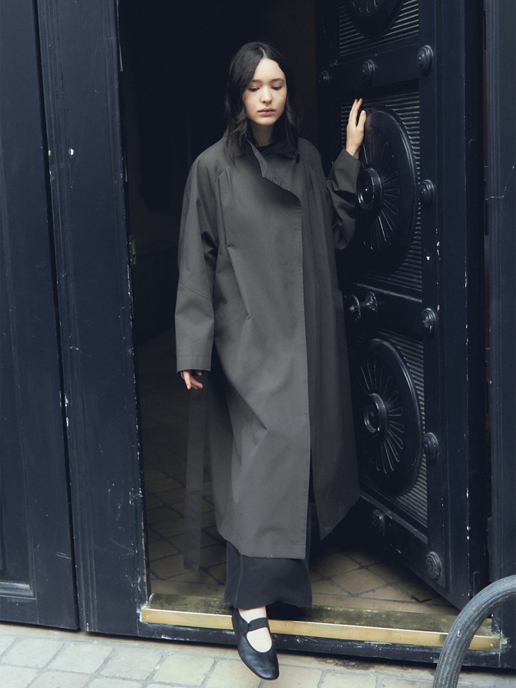 Dark Grey Stand Collar Trench Coat