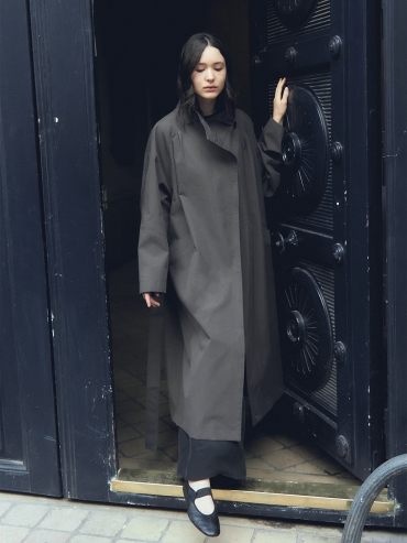 Dark Grey Stand Collar Trench Coat