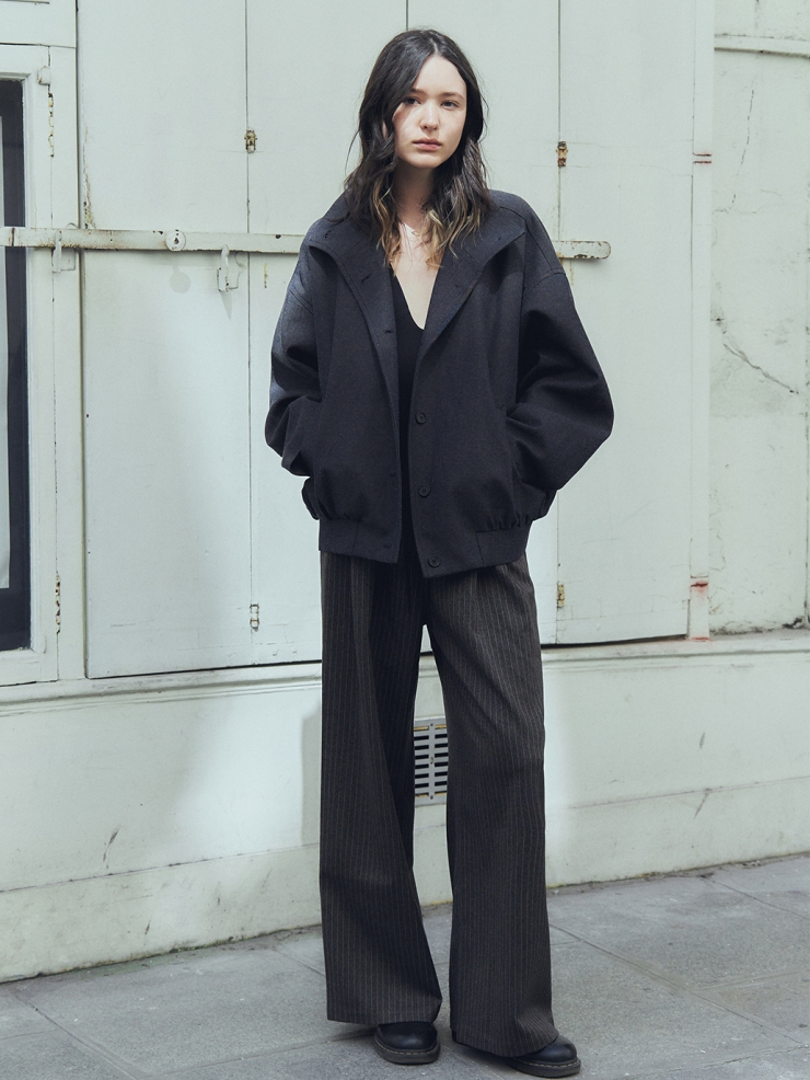 Denim Black Stand Collar Jacket