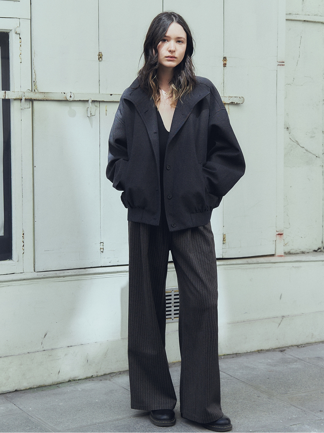 Denim Black Stand Collar Jacket