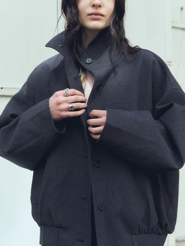 Denim Black Stand Collar Jacket