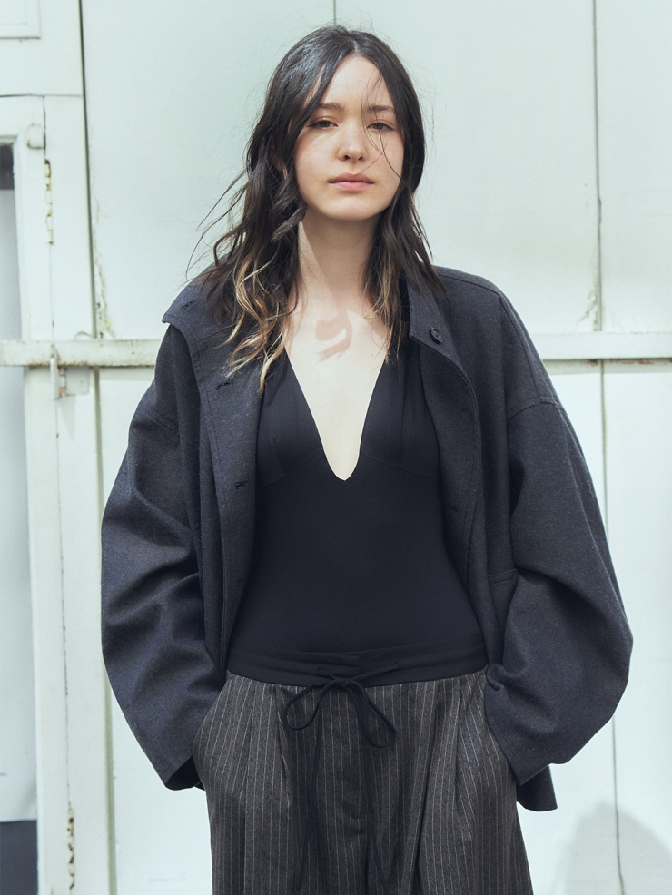 Denim Black Stand Collar Jacket