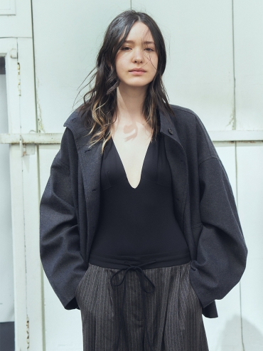 Denim Black Stand Collar Jacket