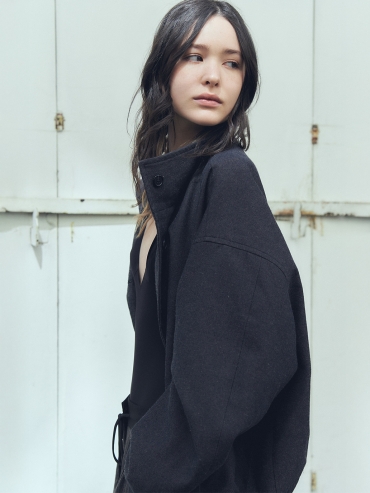 Denim Black Stand Collar Jacket