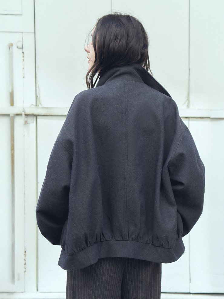 Denim Black Stand Collar Jacket