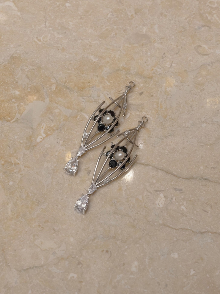 Silver Birdcage Floral Earrings