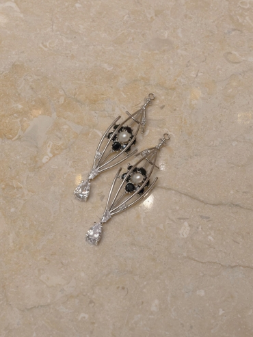 Silver Birdcage Floral Earrings