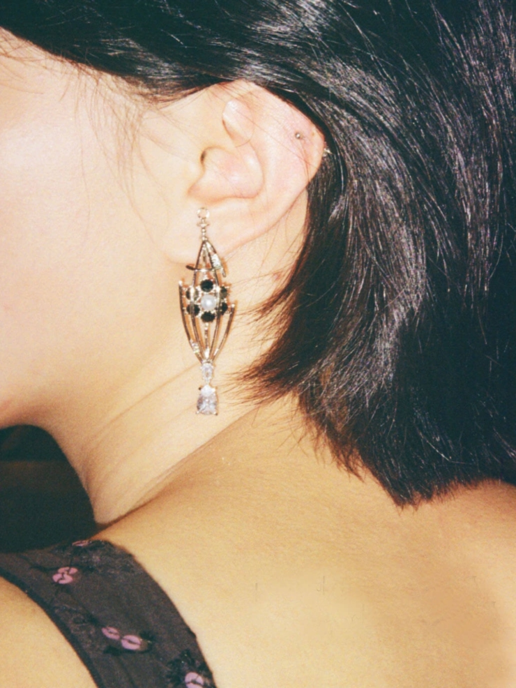 Silver Birdcage Floral Earrings