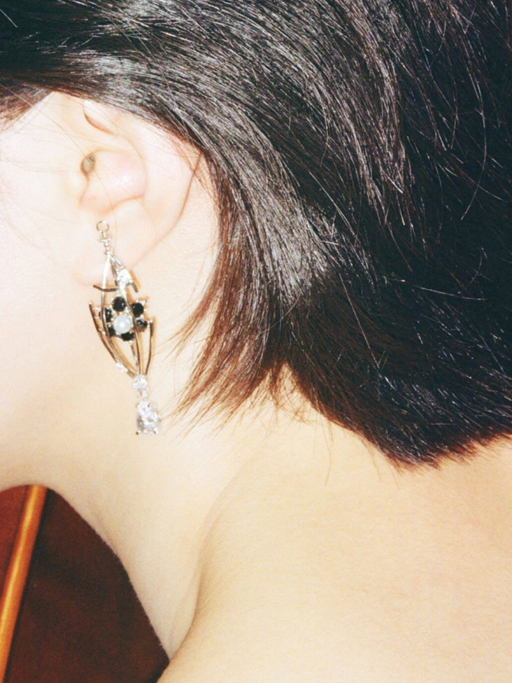 Silver Birdcage Floral Earrings