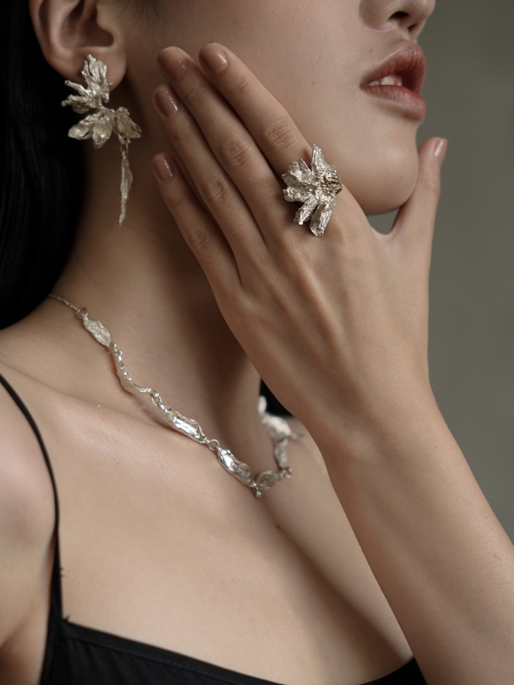 Silver Wind Eroded Sunflower Earrings