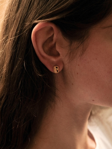 Gold Sterling Floral Gemstone Stud Earrings