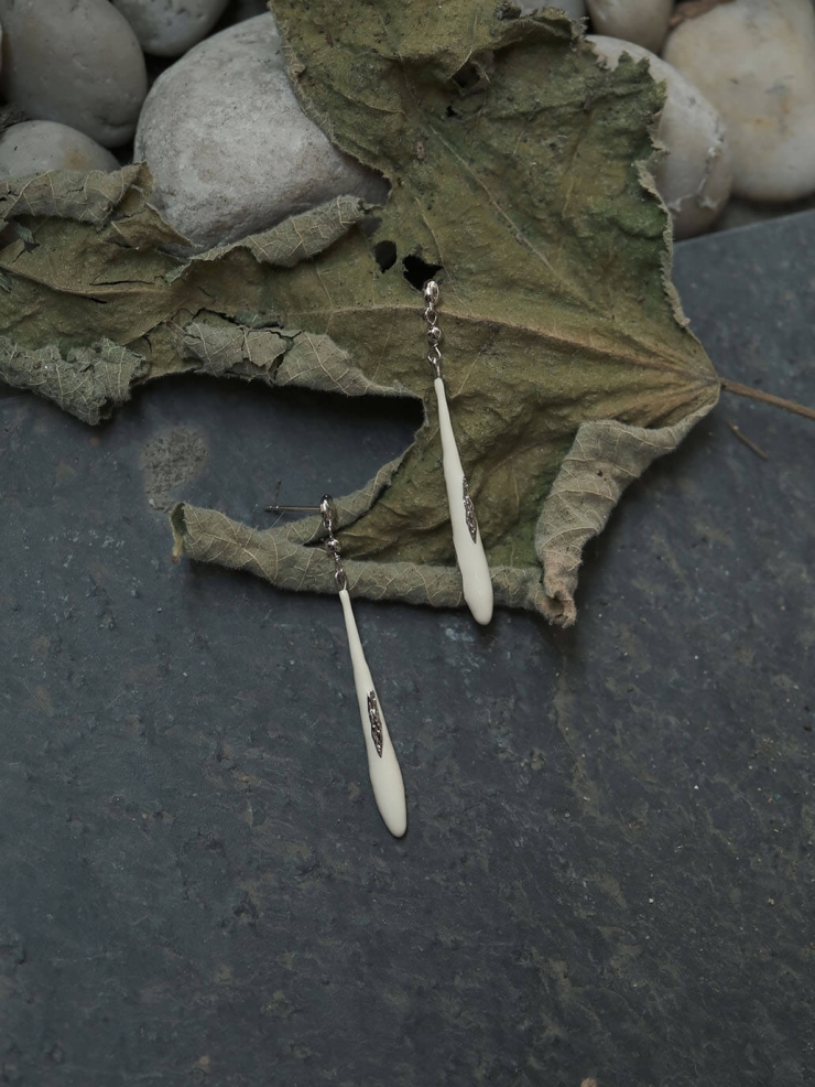 White Enamel Silver Teardrop Earrings