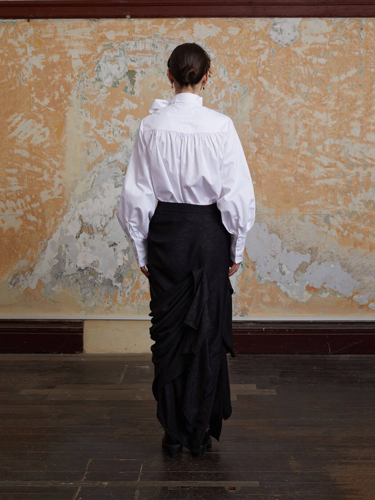 White Drawstring Ruched Shirt