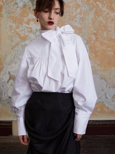 White Drawstring Ruched Shirt