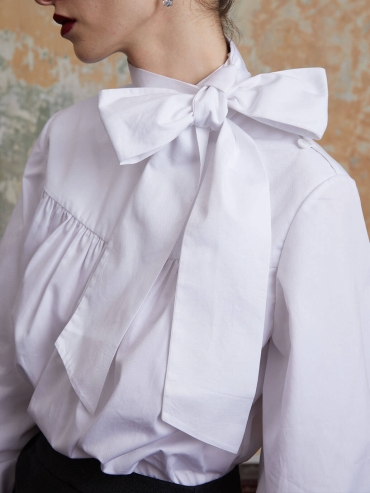 White Drawstring Ruched Shirt