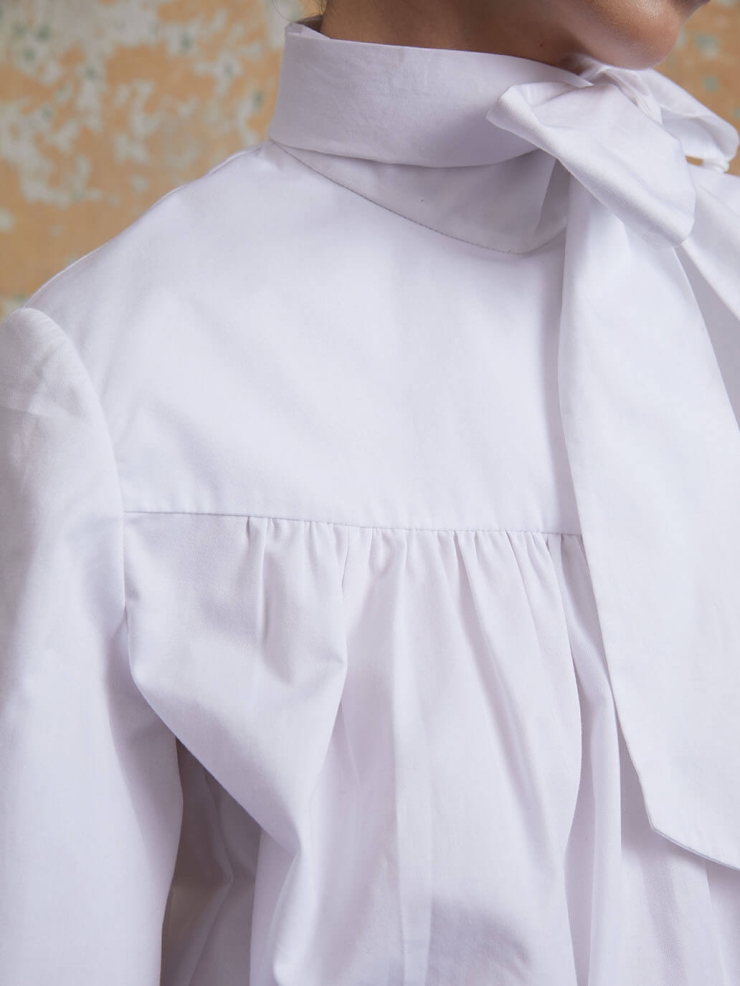 White Drawstring Ruched Shirt