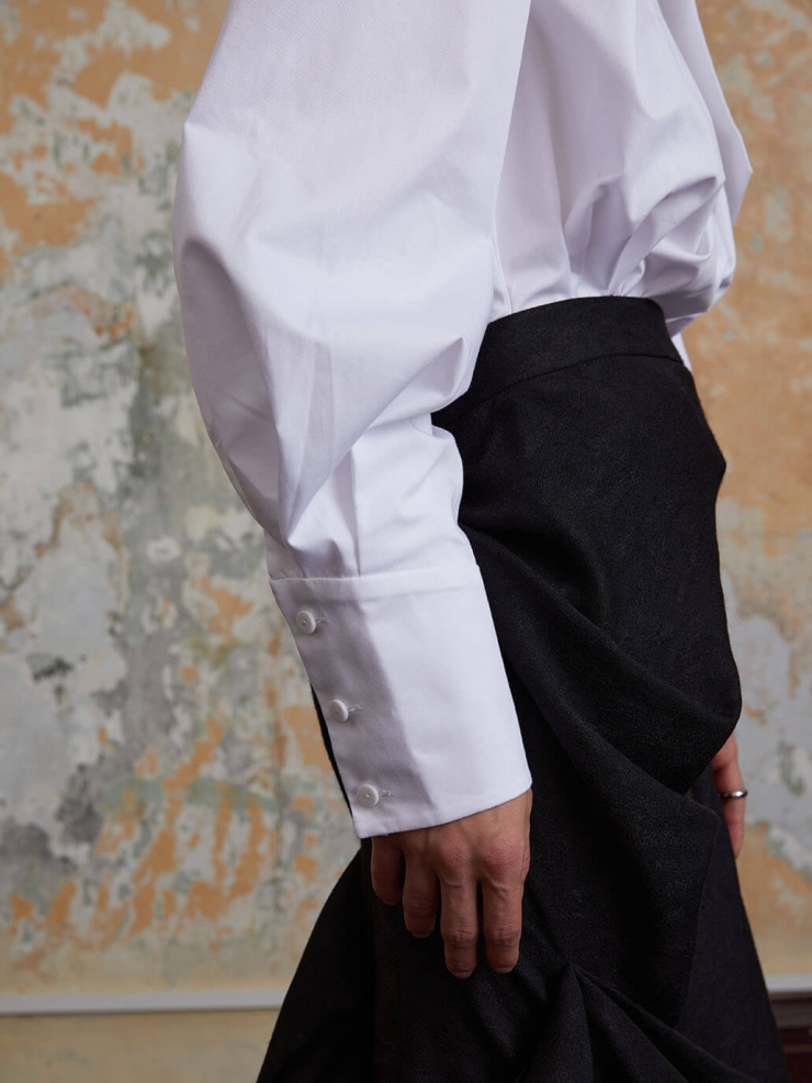 White Drawstring Ruched Shirt