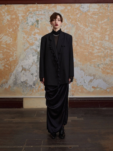 Black Blazer with Lily of the Valley Embroidery