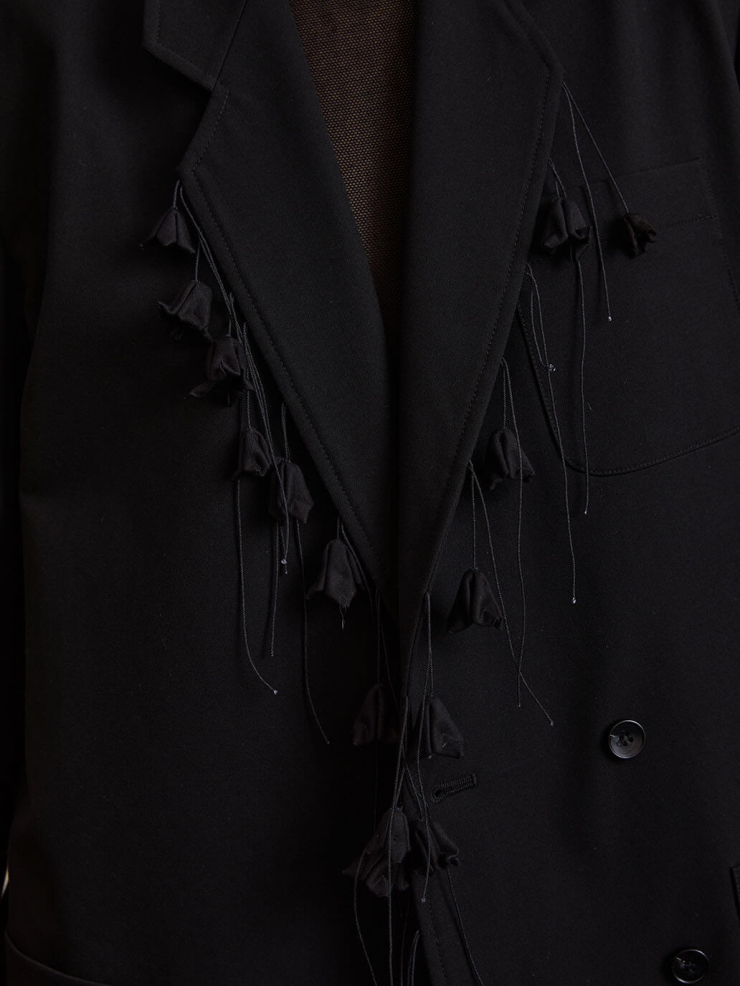 Black Blazer with Lily of the Valley Embroidery