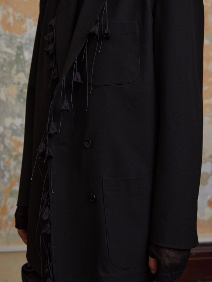 Black Blazer with Lily of the Valley Embroidery