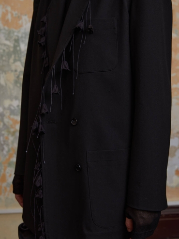 Black Blazer with Lily of the Valley Embroidery