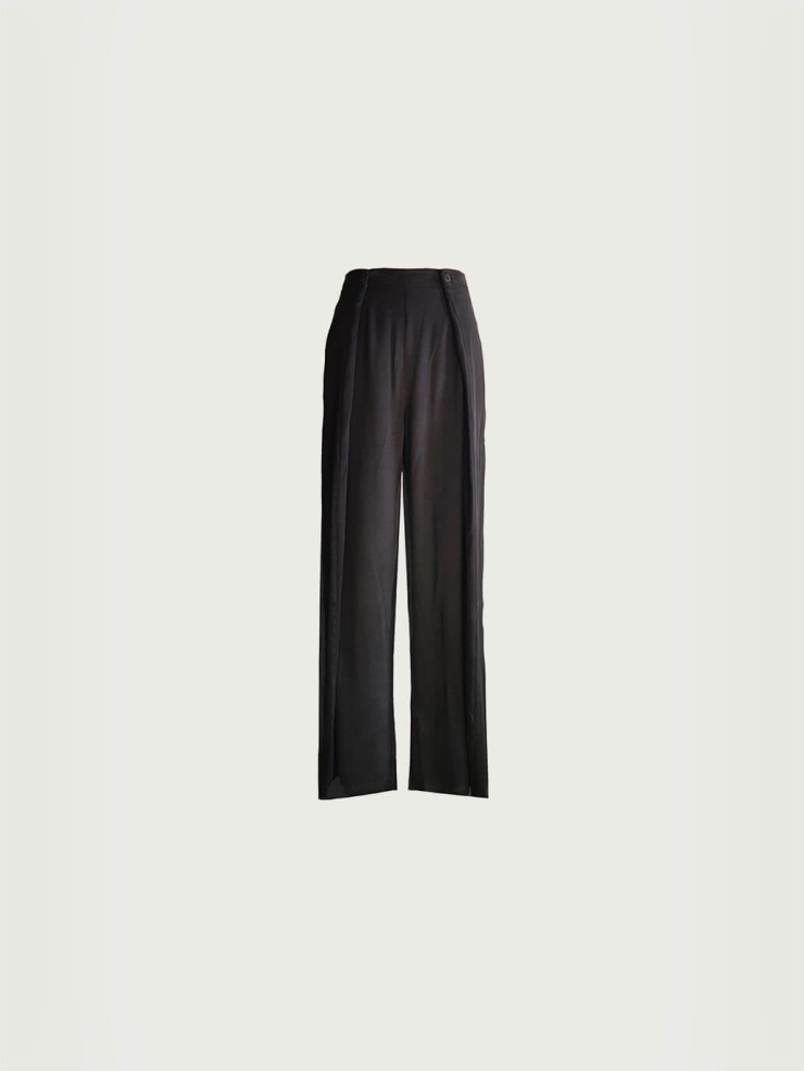 Black Adjustable Waist Wide-Leg Trousers