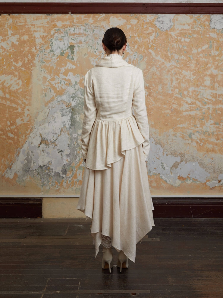 Beige Asymmetric Lace-Panel Wrap Skirt