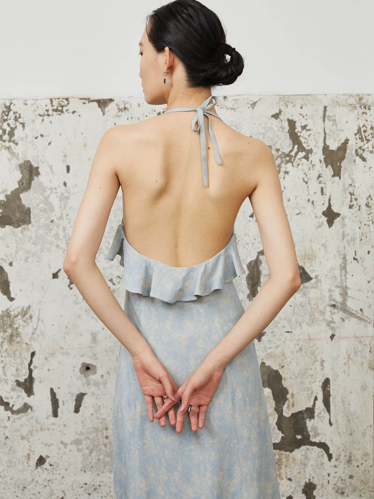 Sky Blue Tie-Dye Strappy Dress