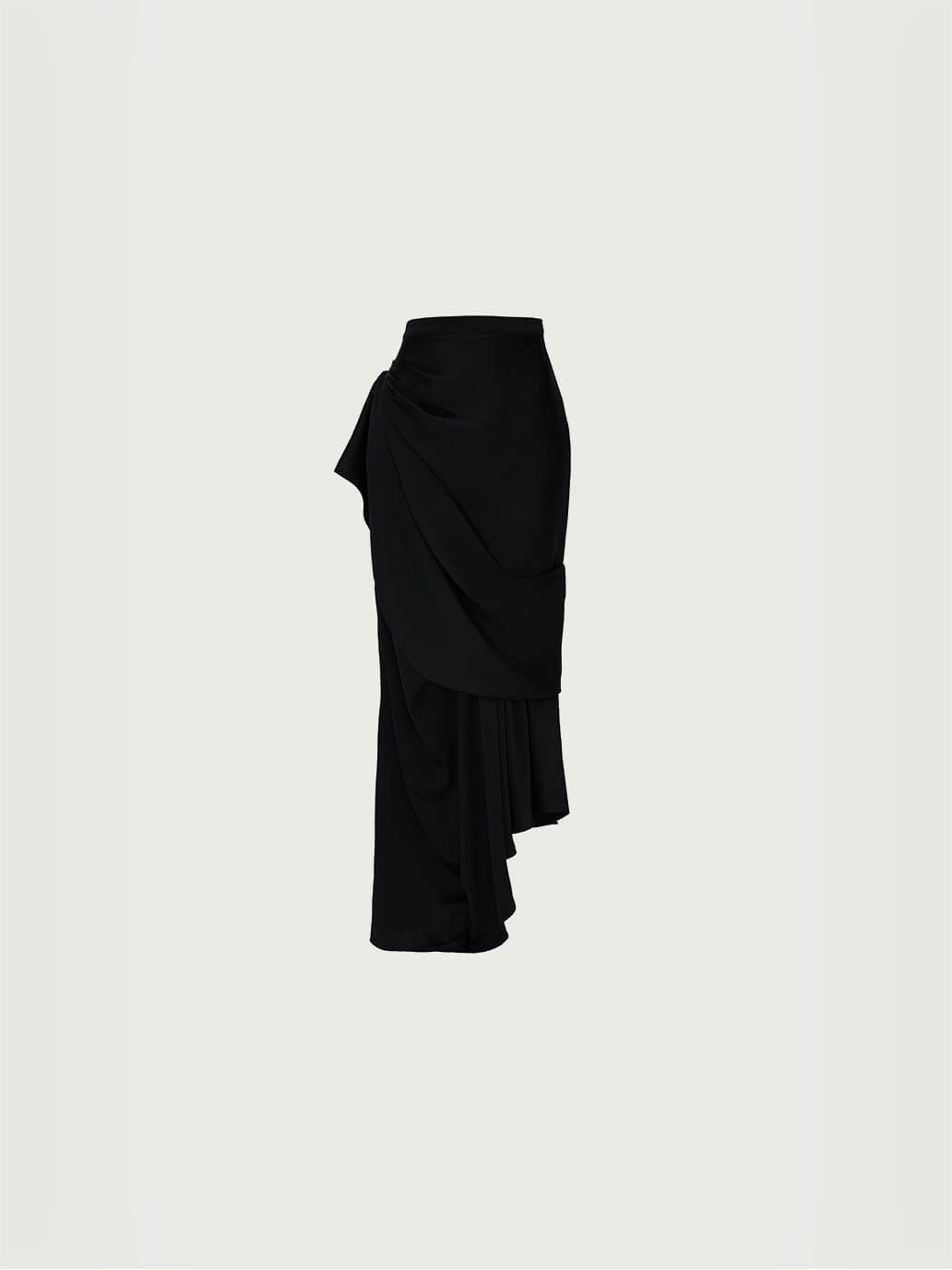 Black Asymmetric Draped Midi Skirt