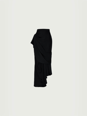 Black Asymmetric Draped Midi Skirt