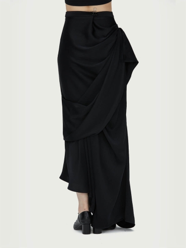 Black Asymmetric Draped Midi Skirt