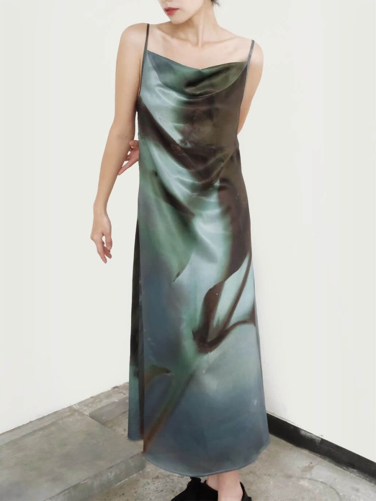 Printed Satin Slip Dress