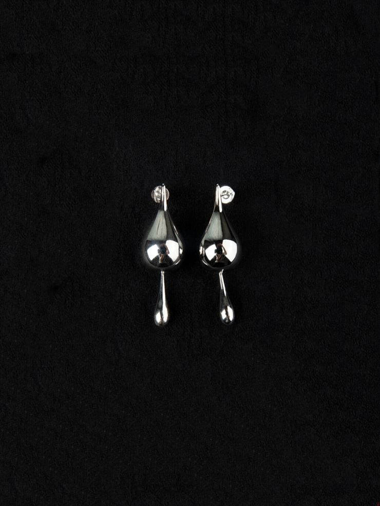 Silver Droplet Duality Earrings - pair