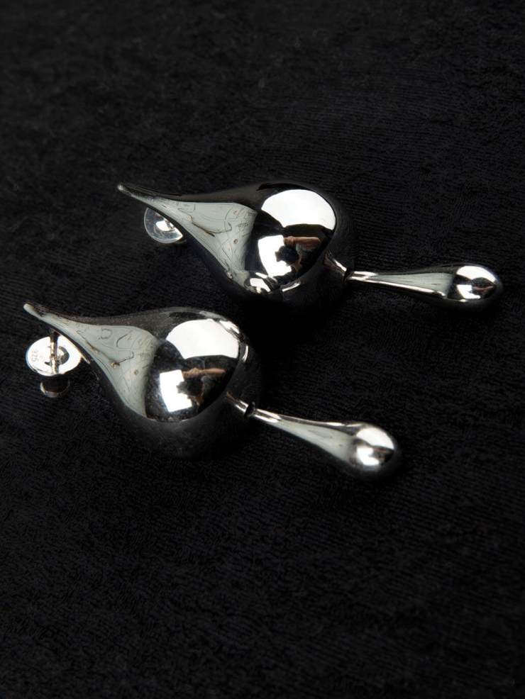 Silver Droplet Duality Earrings - pair